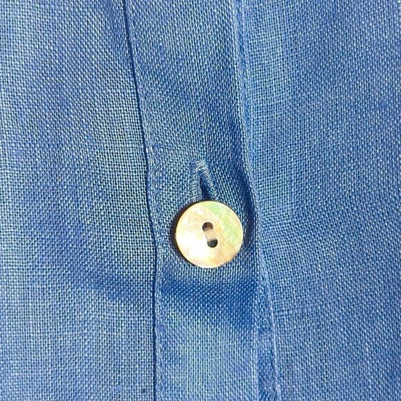J. Jill Love Linen Blue Popover Tunic Shirt Tab-Sleeve Pockets Large Petite Lp - Picture 10 of 12